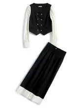 2点セット レディース トップス カジュアルパンツ ダブルブレスト パッチワーク プリーツ ストレート おしゃれ