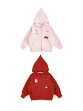 かわいいキノコ刺繍デザインの女の子用パーカー【春秋向け・小さな赤ずきんスタイル】