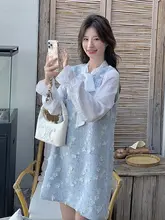 春にぴったり！リボン付き立体花柄キャミソールドレス【ブルー・韓国風】（セットアップ対応）