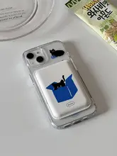 個性的なデザインの黒猫イラスト磁気吸着カードケース【透明アクリル・iPhone対応】