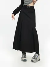黒色プリーツ Aラインスカート【春用・ロング丈・小柄向け】