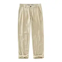 夏用 リネン混紡カジュアルパンツ【薄手・ストレート・無地・クラシックデザイン】（セットアップ対応）