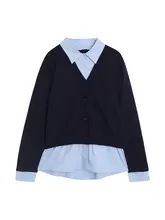 シャツとニットの重ね着風トップス【デザイン性抜群・冬用】（セットアップ対応）