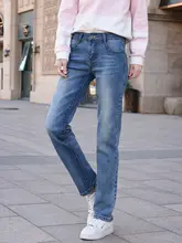 中腰のストレートワイドデニムパンツ【秋用・女性・極上の柔らかさ・体型カバー】