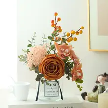 北欧風オレンジ色のフェイクローズ【リアルな質感・リビング・ダイニングテーブル用・装飾品】