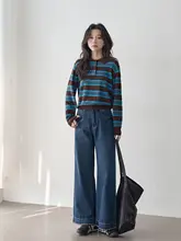 ストライプ柄 長袖Tシャツ【レディース・ポロシャツ・学院風・シルエットを美しく見せる】