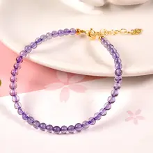 天然紫水晶手首ブレスレット【極細デザイン・紫色のパール使用】
