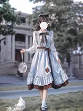 ロリータ風 アリスデザインの学院風ワンピース【優雅なレイヤード・青茶白】