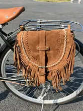 自転車用 ハンドメイド風スエードフリンジバッグ【レトロスタイル・サドルサイドバッグ】