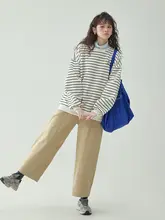 AMUU オリジナル レトロコットン ワイドレッグパンツ【厚手・ハイウエスト・秋冬用】