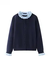 春の学院風 女性用 フリル付きニットトップスとプリーツスカート（セットアップ対応）