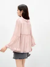 おしゃれなフリル袖とドロップカラーのブラウス【春夏用・ゆったりシルエット】
