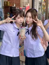 白桃汽水風半袖シャツとスカートの女子高生制服【甘美な学院風・プリントデザイン】（セットアップ対応）