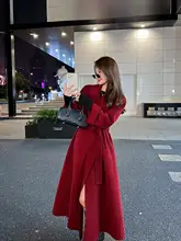 シンプルなデザインのダブルフェイスウールコート【レディース・赤・中長丈・ゆったり・秋冬用】