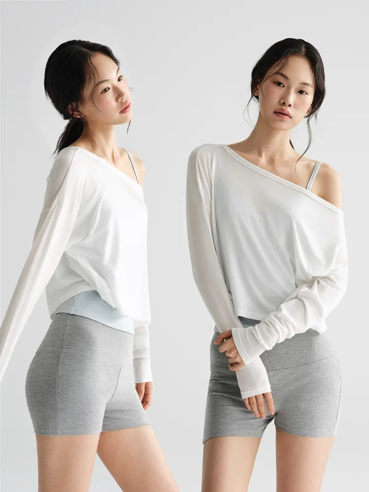 長袖Tシャツ UVカットトップス レディース ワンショルダー アメリカン風 ゆったり 接触冷感 夏 「asomesome」