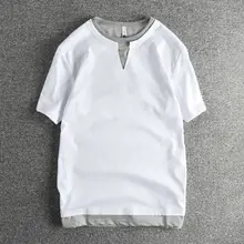 デザイン重ね着風アメリカンスタイル 半袖Tシャツ【精梳コットン・ウォッシュ加工】