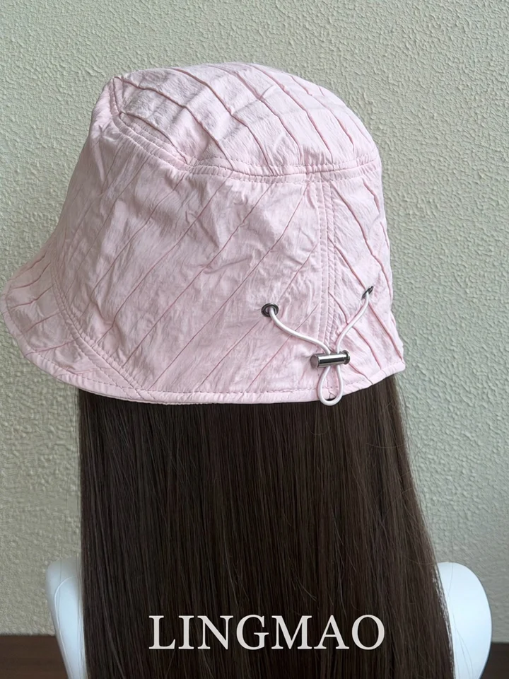 小顔効果のあるピンクの抽绳付き漁師帽【軽量・通気性・日よけ・折りたたみ可能】
