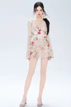 甘く可愛い花柄のリゾート風ワンピース水着【スカートデザイン・温泉用】