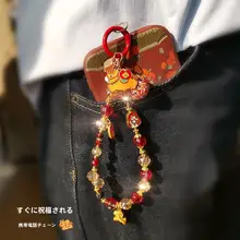 水晶金珠の招財猫スマホストラップ【独特なデザイン・軽やかで上品・短め】