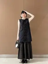 クラシックチェック柄のフレアスカート【レース付き・秋冬用・中長丈】（セットアップ対応）