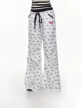夏用ウエストダブルデザイン 白色プリントの工事パンツ【カジュアル・スタイルアップ効果】（セットアップ対応）