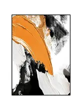 立体抽象油絵【黒白橙・インテリア装飾用・現代風・リビング＆ダイニング用】