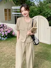 大人の雰囲気を演出！短袖ジャケットとロングパンツ【通勤・スタイリッシュ・夏用】（セットアップ対応）