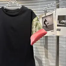 中国風刺繍入り フリップカフスデザイン 短袖Tシャツ【女性用・秋季向け・お洒落】