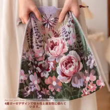 花柄デザインの純棉四重ガーゼフェイスタオル【吸水性抜群・掛け式】