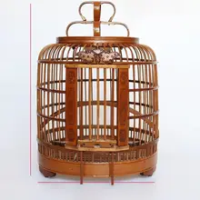 竹製の小型鳥かご【直径24cm・刺繍デザイン・麻素材】