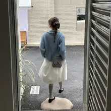 秋冬向けのかわいいレトロ風ニット斜め掛けバッグ【ボタン付き・文芸スタイル・ショルダーバッグ】