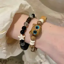 かわいい猫モチーフ ビーズブレスレット【陶器製・2個セット・女子向け・誕生日ギフト】