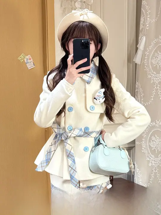 チェック柄ウールコート【ウエストマーク・秋冬用・女性用】