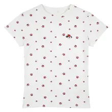 犬の足跡プリントの肩出し短袖Tシャツ【レディース・夏季用・クルーネック・スリムフィット】