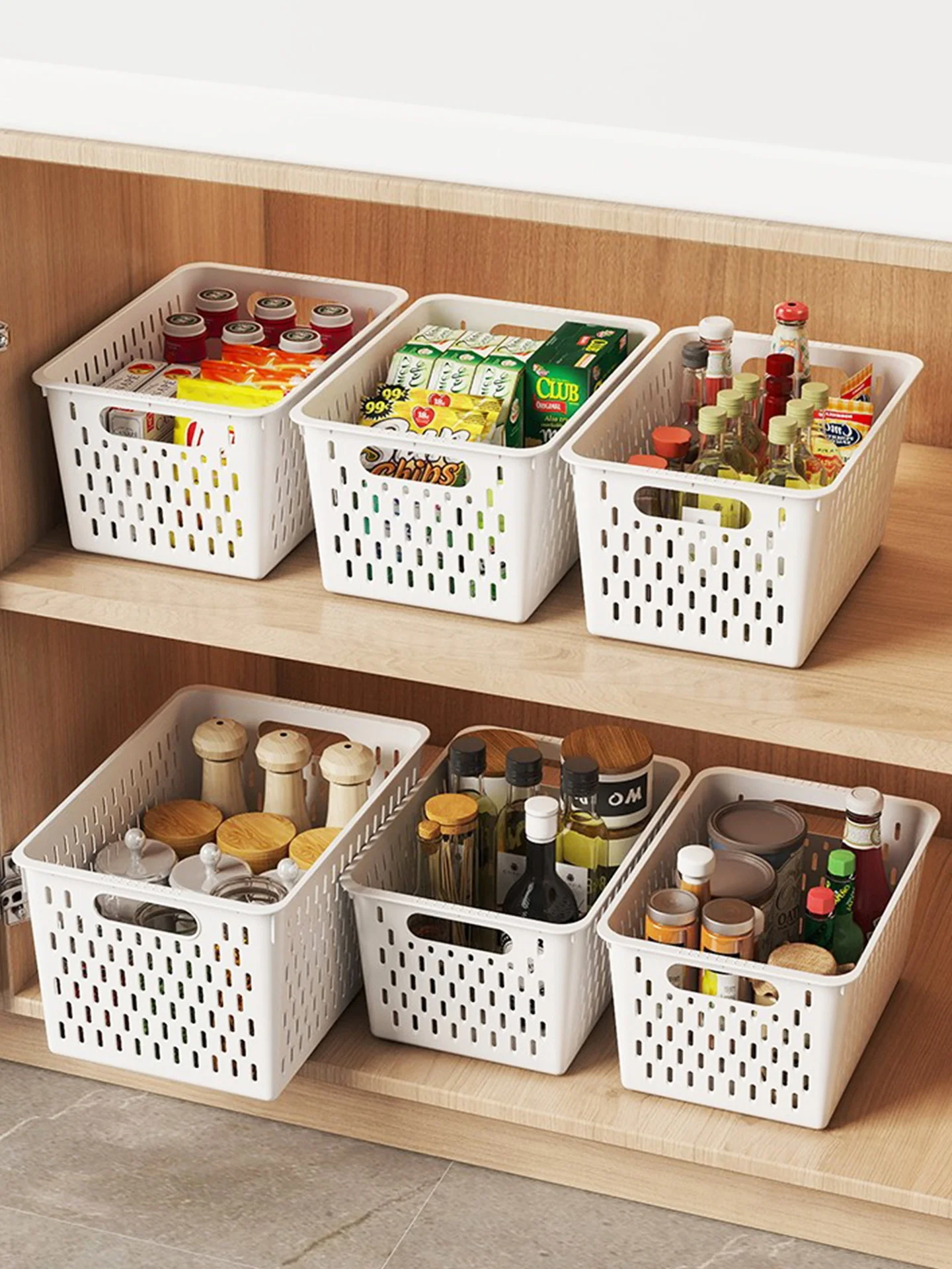 プラスチック製収納バスケット xsH7775：キッチン・寝室用の長方形収納に最適な実用性