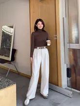高ウエストデザインの保温雪ニットワイドパンツ【3色・ベルト付き・冬用】