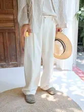 春夏用 メンズ ワイドフィットホワイトパンツ【薄手・ストレート・シンプルデザイン】
