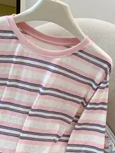 ファッションシンプルなゆったり通気性ストライプ長袖Tシャツ【夏用・カラーブロック・ラウンドネック・UVカット】
