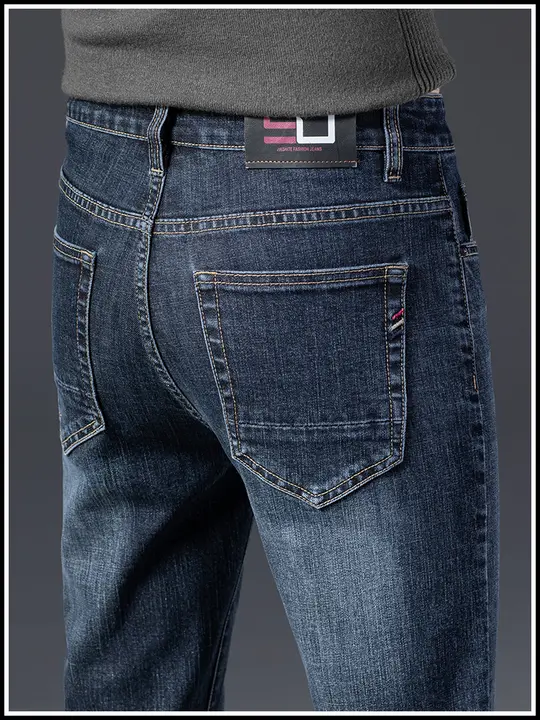 冬用ストレッチデニムパンツ【加絨・フィット・スリムストレート】