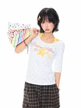 夏用 星柄プリント 半袖Tシャツ【フィットデザイン・短め・ホルターネック】