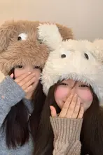 かわいい犬耳デザインの毛糸帽子【冬用・保温・耳あて付き】