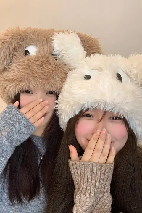 かわいい犬耳デザインの毛糸帽子【冬用・保温・耳あて付き】