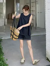 牛仔刺繍無袖タンクトップ【夏用・カジュアル・ショートパンツ・女性用】（セットアップ対応）