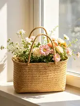 竹製の収納バスケット【海藻編み・花かご・ピクニック用】