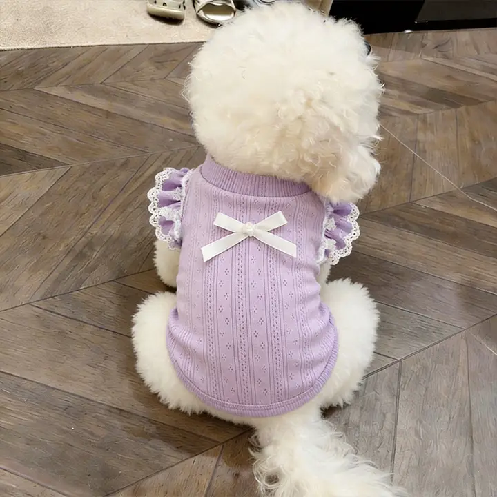 春夏用小型犬の薄手衣服【レース付きタンクトップ・アウトドア・二足タイプ】（セットアップ対応）