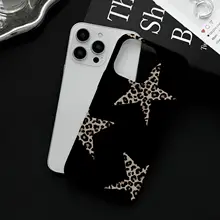 iPhone用ケース【マット仕上げ・耐衝撃・ダーク五角星・ヒョウ柄デザイン・男女兼用】