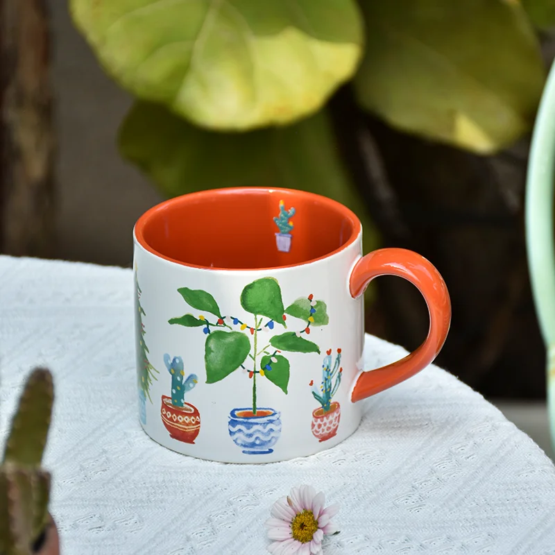 マグカップ セラミック 観葉植物モチーフ 爽やか ナチュラル おしゃれ 日常使い カフェタイム「PiaJi」