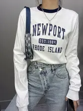 NEW PORT ロゴプリント カラーブロック 長袖Tシャツ【ゆったりストレート・カジュアル】