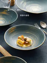 大号 陶瓷ボウル【金色の装飾・ブルー釉薬・家庭用・スープや麺用】