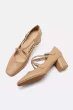 春季新作の粗いヒールの裸色パンプス【エレガントなデザイン・方頭・中ヒール】（セットアップ対応）